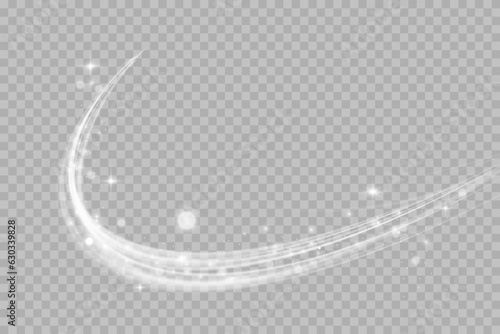 Dynamic white spiral, vortex or blizzard. Sparkling light effect on transparent background.