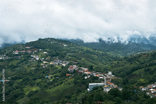 Vászonkép beautiful view of doi mae salong mountain with hill tribe village at chiangrai ,