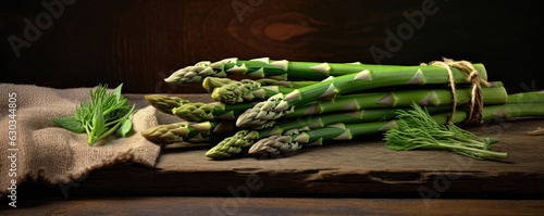 Fresh asparagus bounded bunch. wide banner