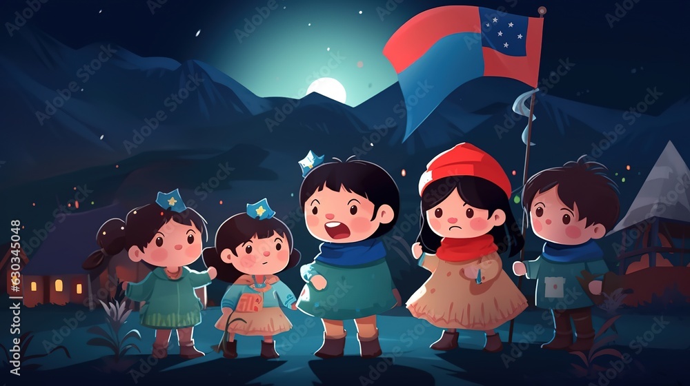 Naklejka premium 3D cartoon illustrations produced to celebrate Chile's Independence Day.AI generated. 