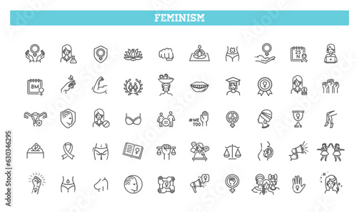 Feminism thin line icons set. Line flat symbols