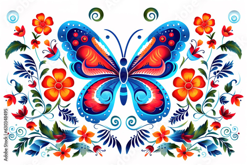 Pattern design using colorful butterfly and flowers and leaves. Pet. Animals. Illustration  Generative AI.