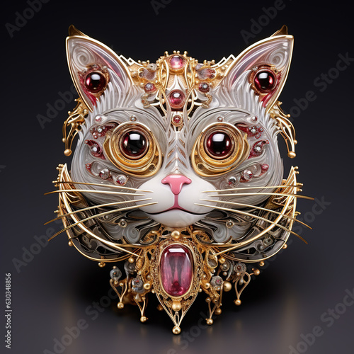 A cat face made of beautiful gemstones. Pet. Animals. Illustration, Generative AI.