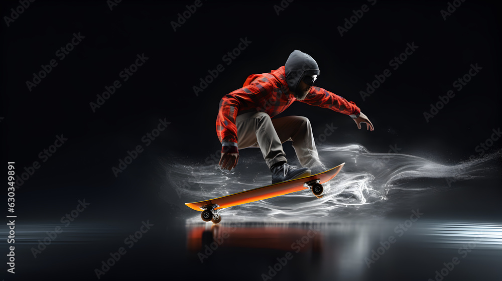 Naklejka premium Fast moving skateboarder man skateboarding.