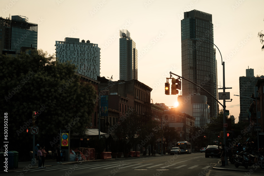 The sun setting over Fulton Street in Fort Greene, Brooklyn, New York