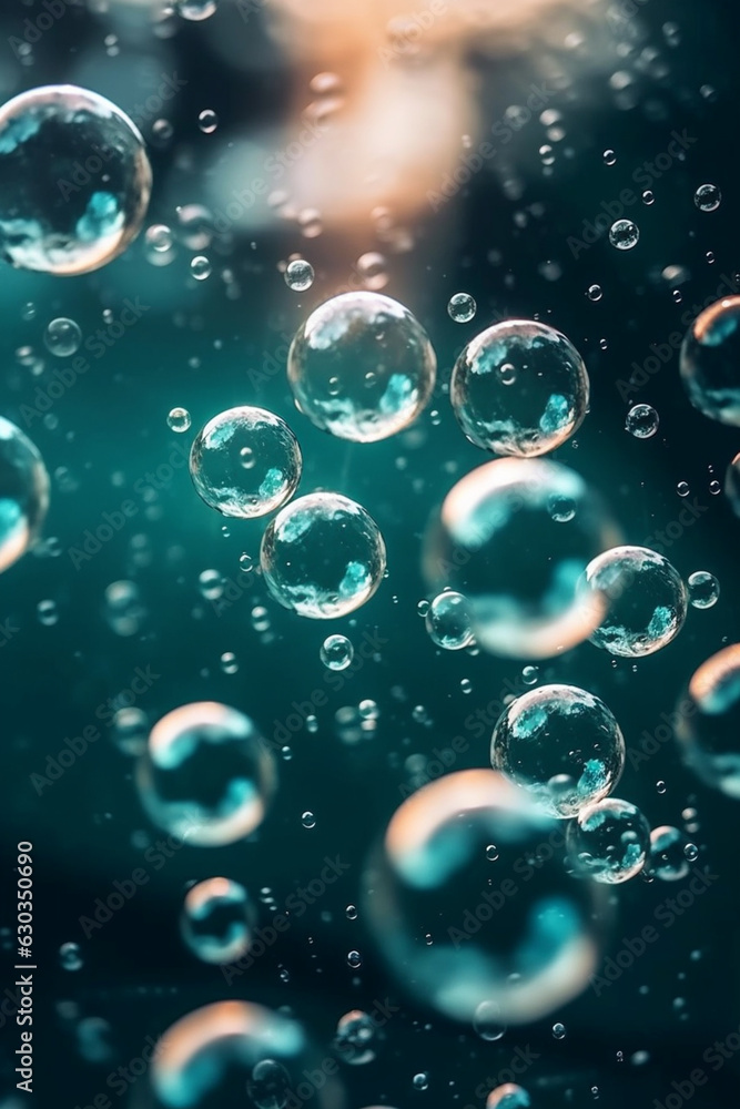 Sublime Elevation: Bubbles Ascending in Deep Green-Blue Waters - AI generated