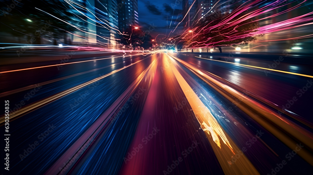 Urban Nightscape: Traffic Lights and Cars Illuminate the City, generative ai