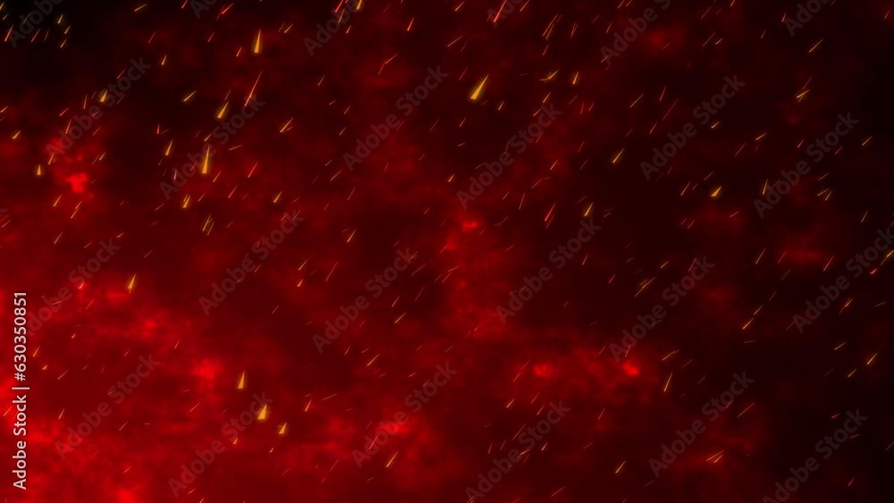 Abstract isolated fiery glowing particles on a black background fly up ...