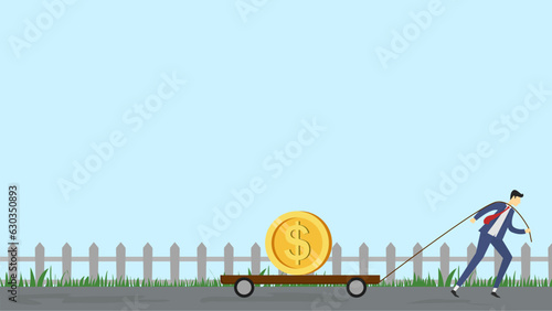 businessman is pulling money using a rope. background for business presentation