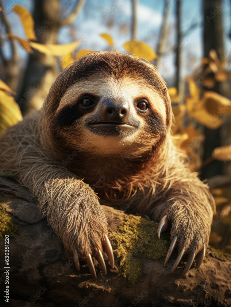 Naklejka premium Sloth in its Natural Habitat, Wildlife Photography, Generative AI