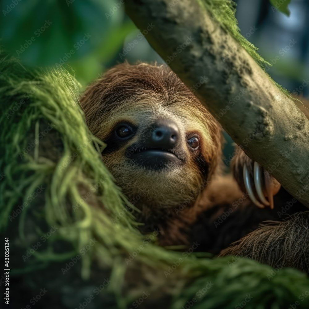 Sloth in its Natural Habitat, Wildlife Photography, Generative AI Sloth in its Natural Habitat, Wildlife Photography, Generative AI