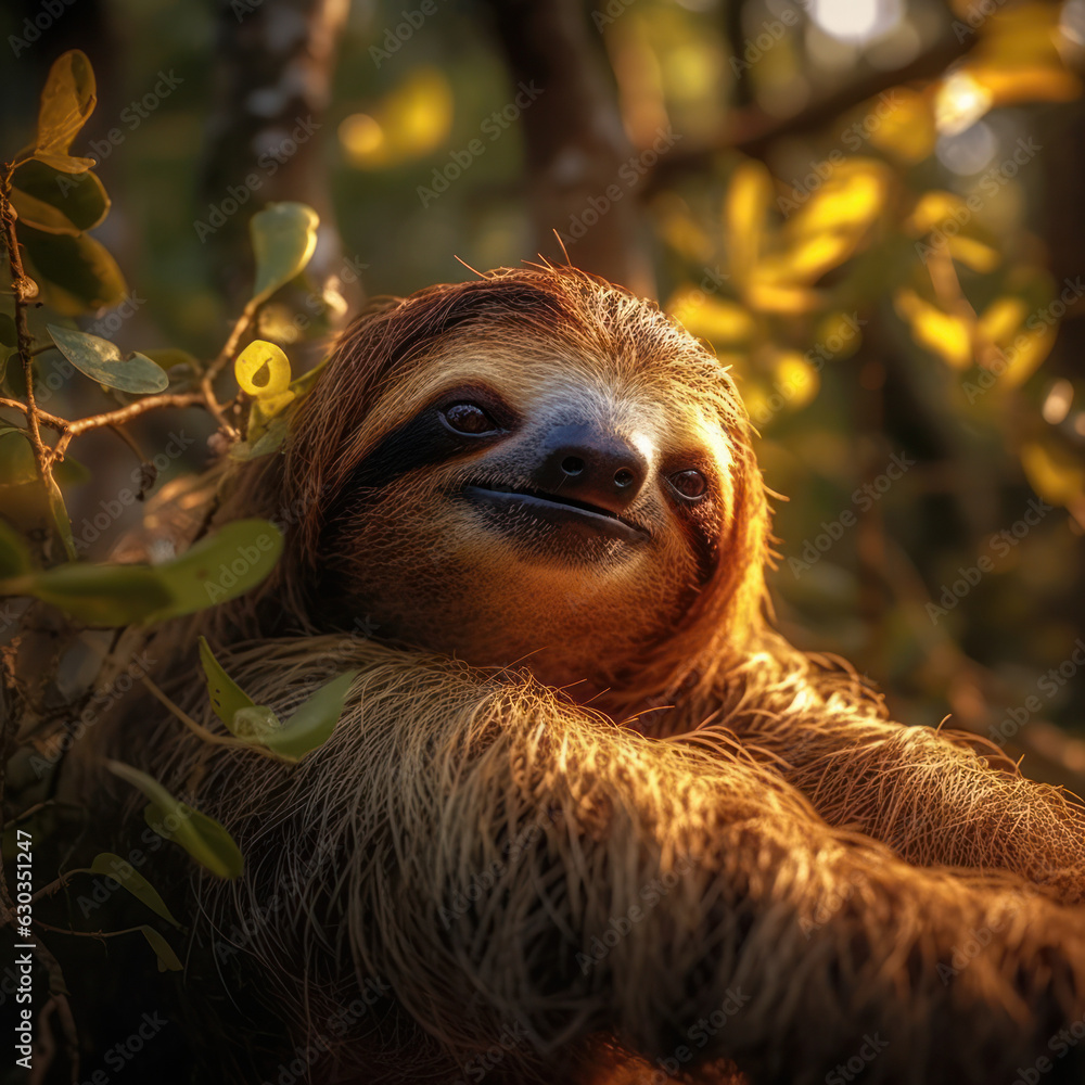 Fototapeta premium Sloth in its Natural Habitat, Wildlife Photography, Generative AI