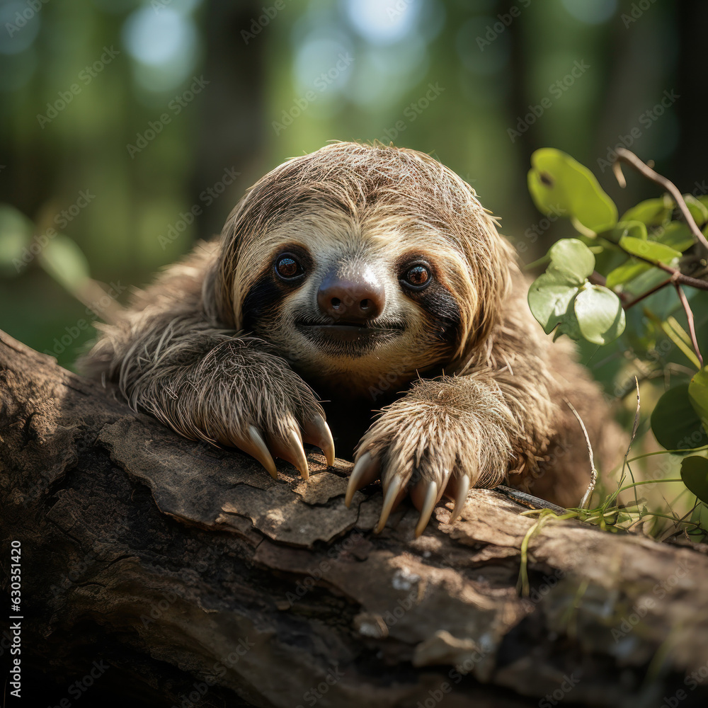 Fototapeta premium Sloth in its Natural Habitat, Wildlife Photography, Generative AI