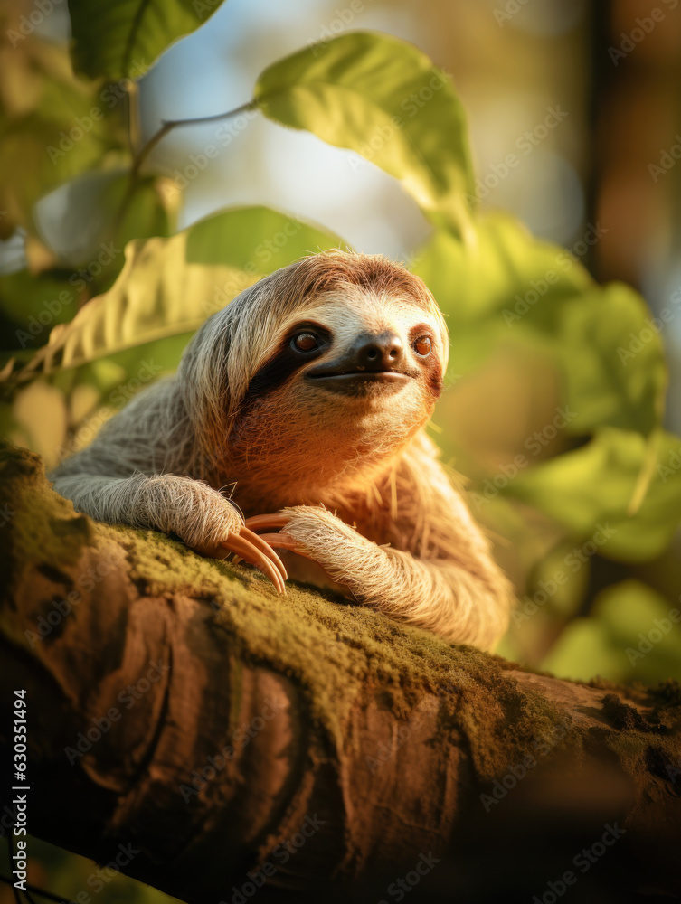 Fototapeta premium Sloth in its Natural Habitat, Wildlife Photography, Generative AI
