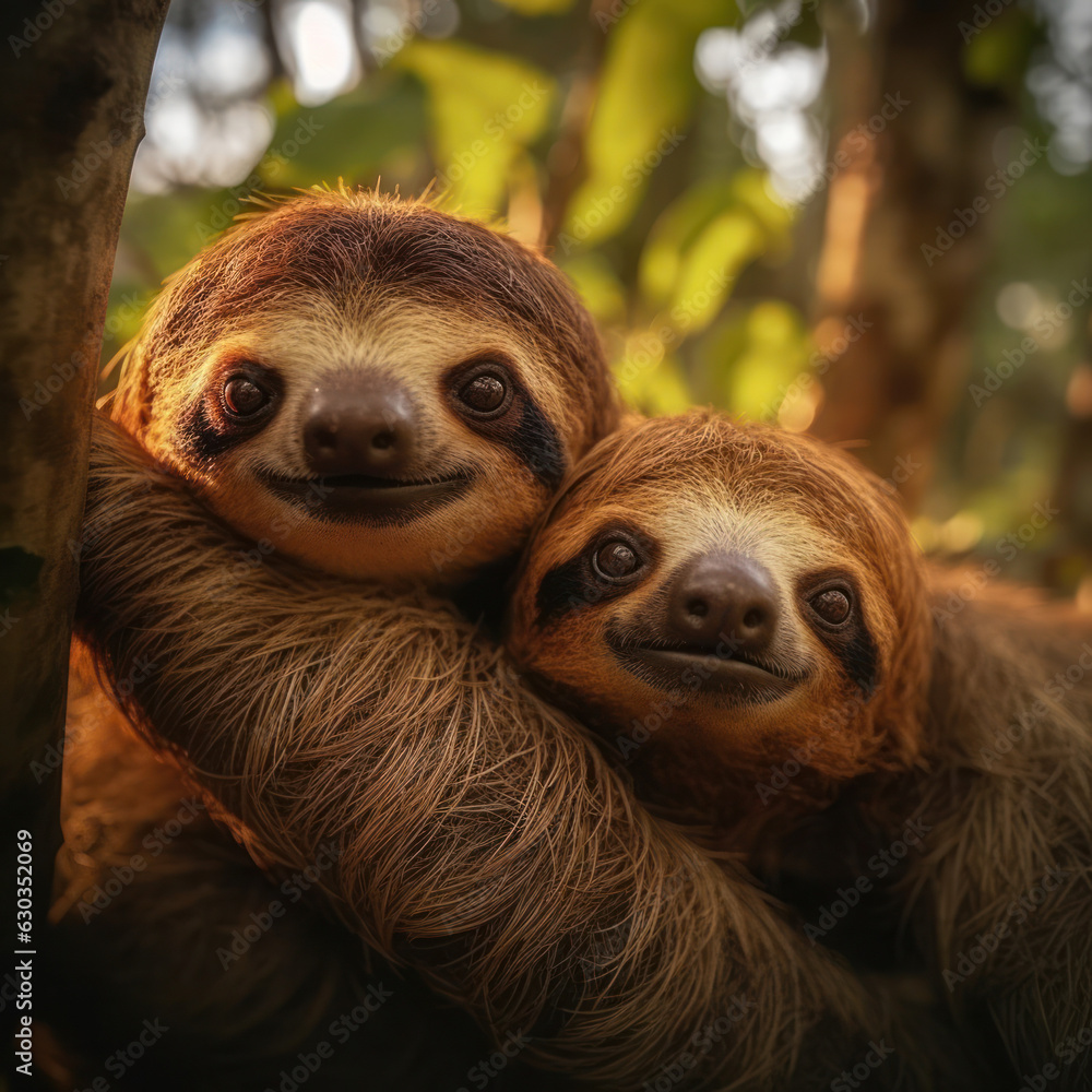 Fototapeta premium Sloth in its Natural Habitat, Wildlife Photography, Generative AI