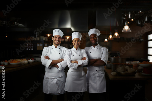 International team of chefs with crossed arms, representing culinary profession.