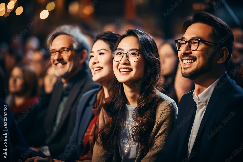 Obraz premium asian people audience sitting in amphitheater watching during panel discussion