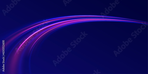 Neon color glowing lines background, high-speed light trails effect. Racing cars dynamic flash effects city road with long exposure night lights. 