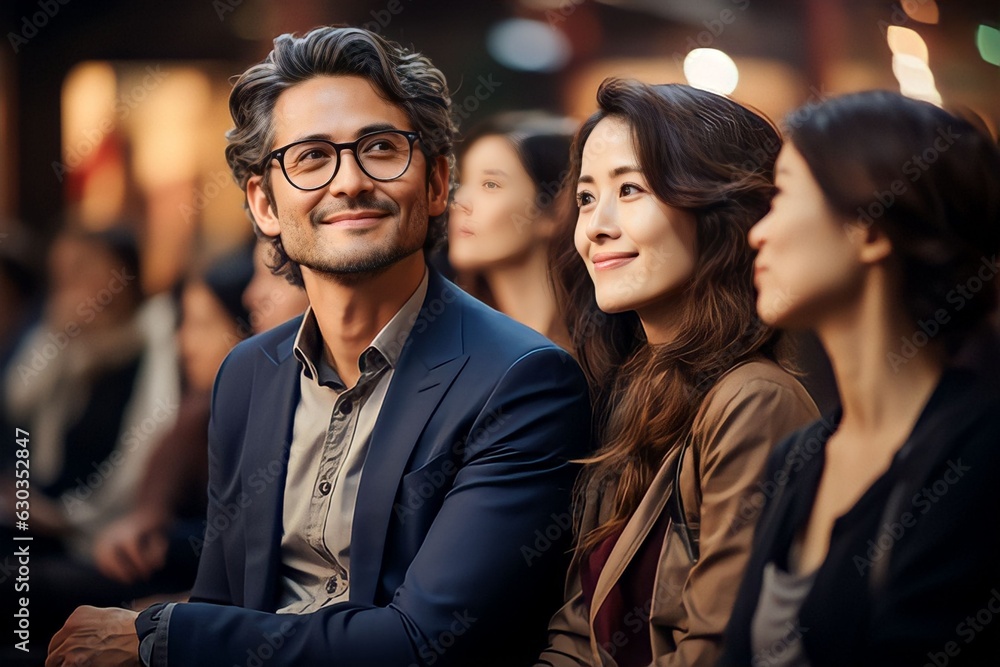 Obraz premium asian people audience sitting in amphitheater watching during panel discussion