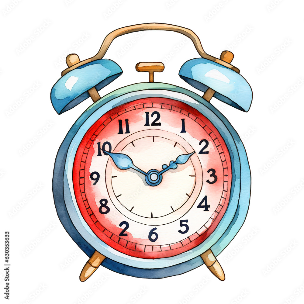 Alarm clock Clipart, Back to School Element Watercolor Clipart on Transparent Background. Alarm clock Clipart, Back to School Element Watercolor Clipart on Transparent Background.