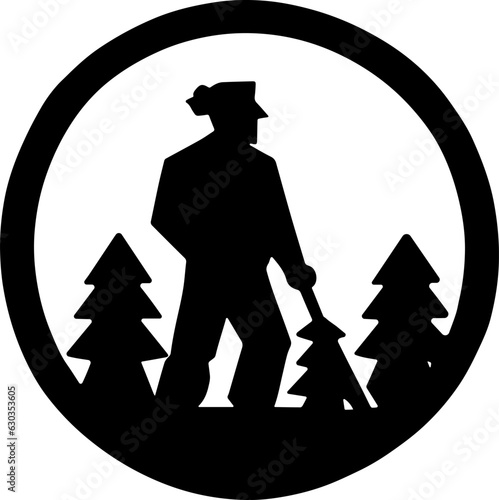 Vector grandfather forester man mushroom picker with stick outline silhouette