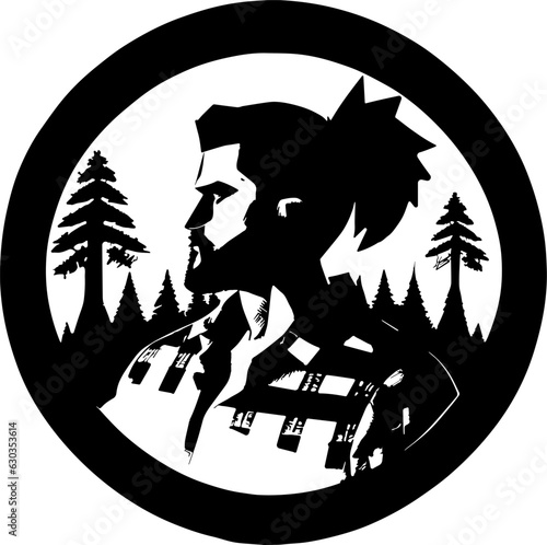 Face of a bearded lumberjack. Head of a worker man in flat silhouette style. Lumberjack vector stock image.