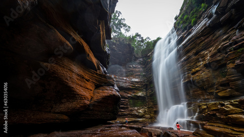 Unseen Woman Entering Mosquito Waterfall in Chapada Diamantina  Brazil