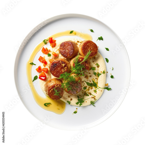 Malabi Israeli Cuisine On White Plate On Isolated Transparent Background, Png