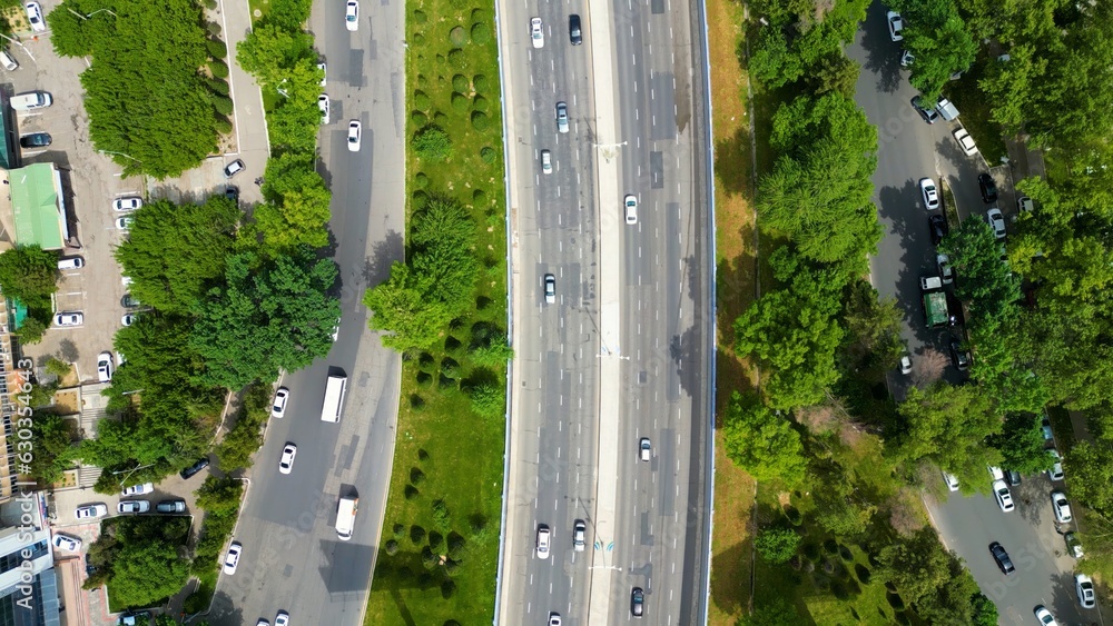 Top down aerial view of roads with cars Top down aerial view of roads with cars
