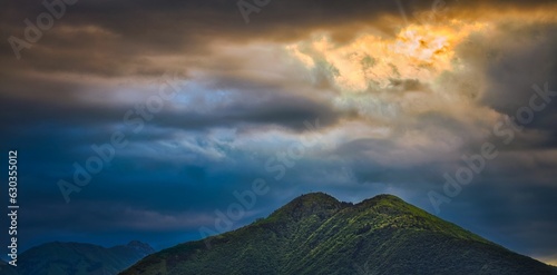 Sunset on a green mountain