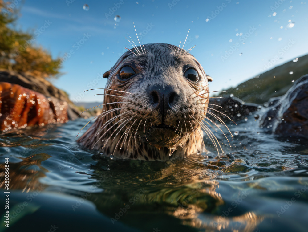 Obraz premium Seal in its Natural Habitat, Wildlife Photography, Generative AI