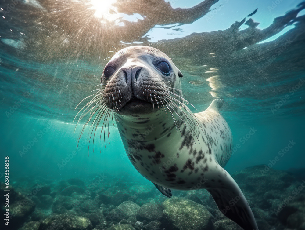 Fototapeta premium Seal in its Natural Habitat, Wildlife Photography, Generative AI