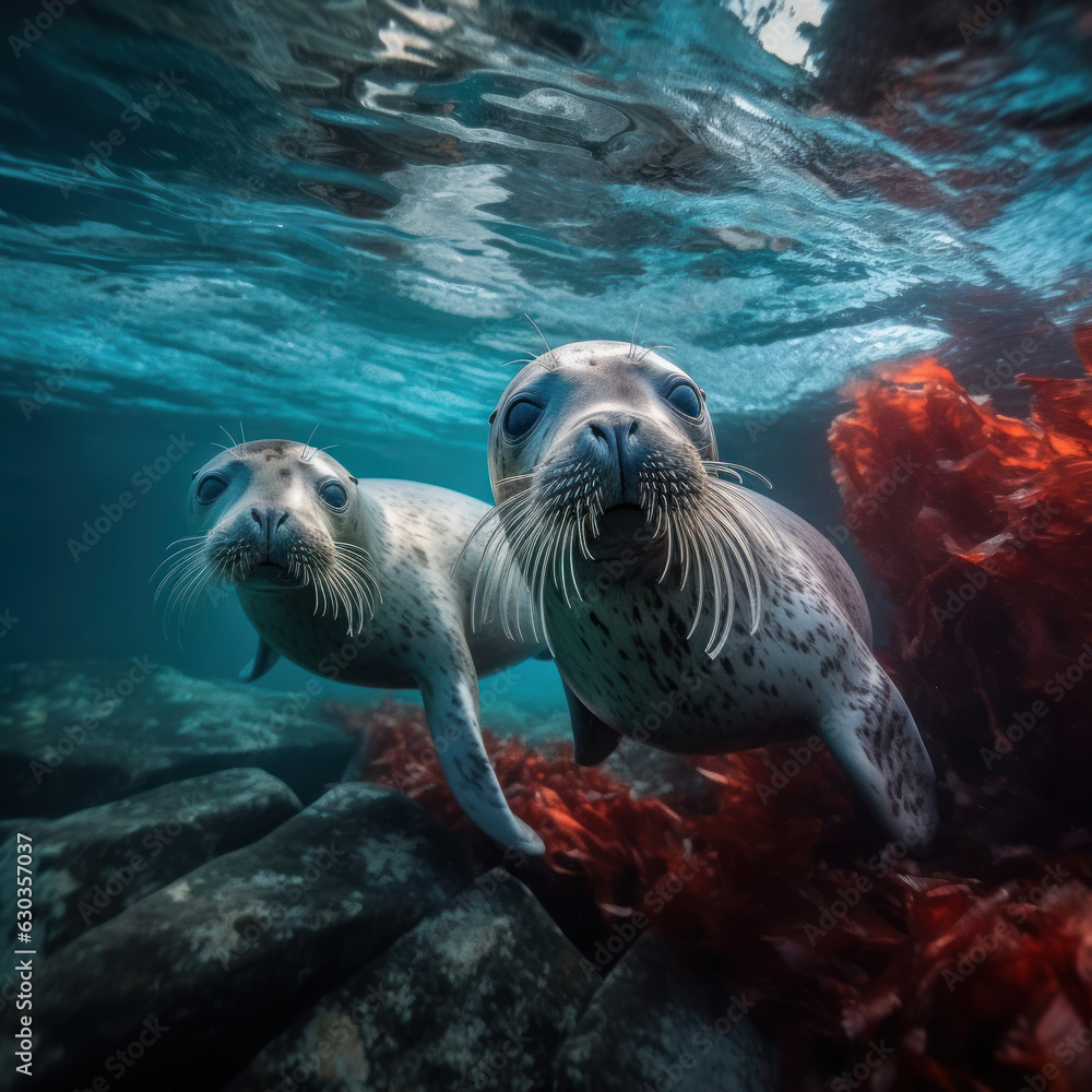 Fototapeta premium Seal in its Natural Habitat, Wildlife Photography, Generative AI