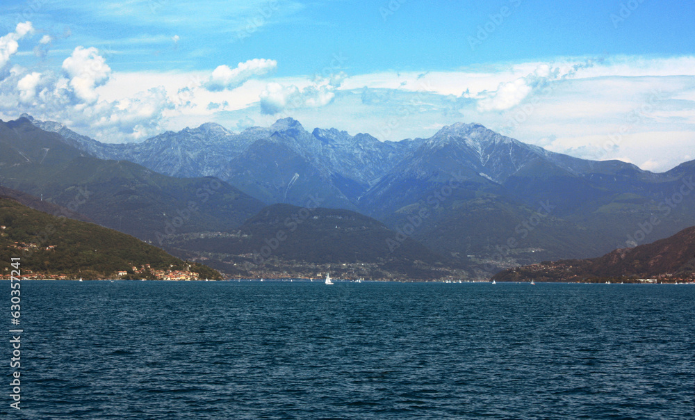 Como Lake - mountain view from the lake, near the town of Varenna