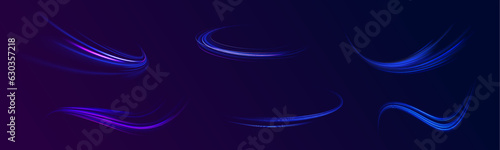 Blue Light Circle Effect on Dark Background, Light everyday glowing effect. The effect of speed on a blue background. Vector Illustration.	