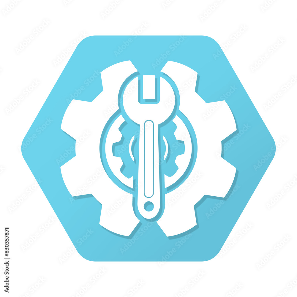 blue spanner and cog gear hexagon icon blue spanner and cog gear hexagon icon