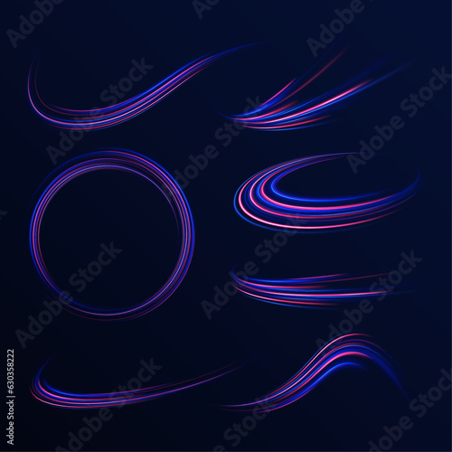 Neon color glowing lines background, high-speed light trails effect electric light, light effect png.  Futuristic dynamic motion technology. 