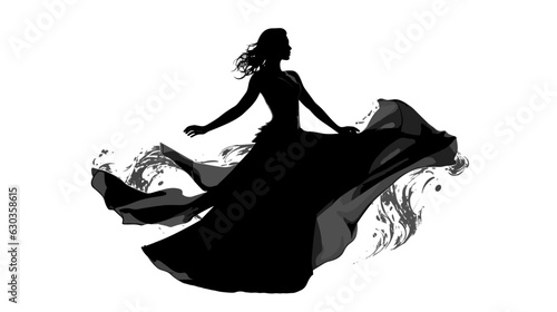 Silhouette of a black girl in a flowing dress on a white background vector