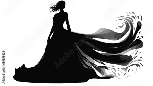 Silhouette of a black girl in a flowing dress on a white background vector