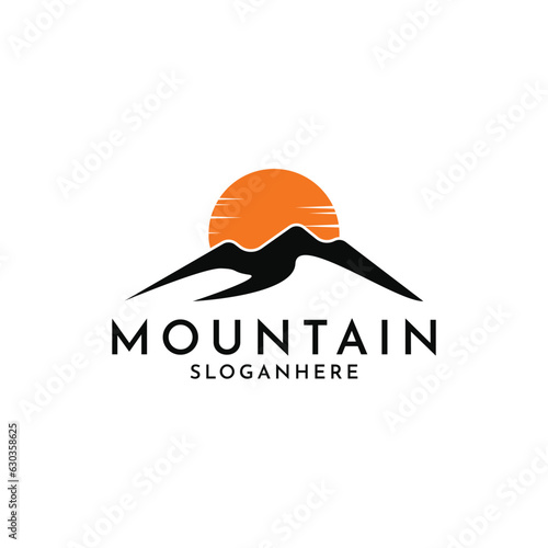 Mountain logo design with sun, mountain logo design idea