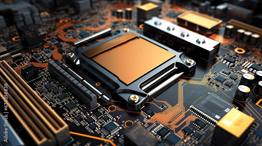 Tech background, computer motherboard chip, technology and gaming concept Tech background, computer motherboard chip, technology and gaming concept