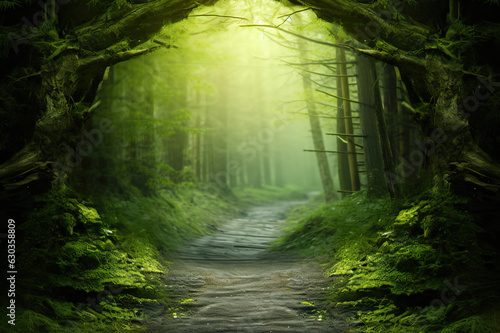 Mystical Journey A Road Through the Enchanting Dark Forest - Captivating Natural Background. created with Generative AI