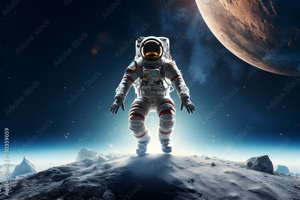 Fototapeta premium Spaceman or astronaut on surface of moon.
