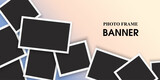 banner of empty photo frames compositions.  Realistic vector mockups. Retro photo frames with white border and shadow isolated on gradient background.
