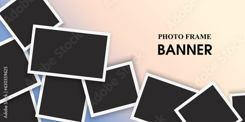 banner of empty photo frames compositions.  Realistic vector mockups. Retro photo frames with white border and shadow isolated on gradient background. photo