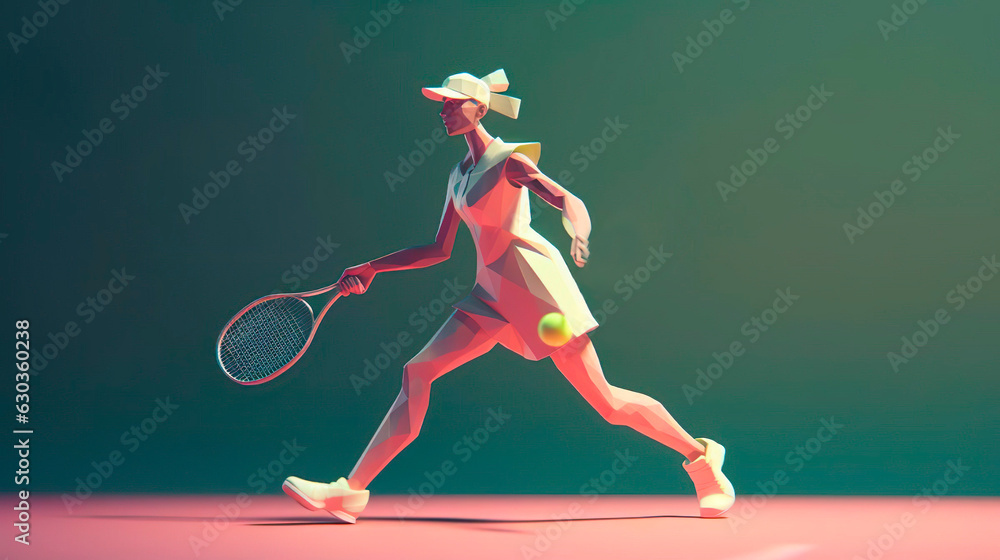 Professional female tennis player athlete with racket playing tennis during training on sports ground in summer day. Generative Ai technology.
