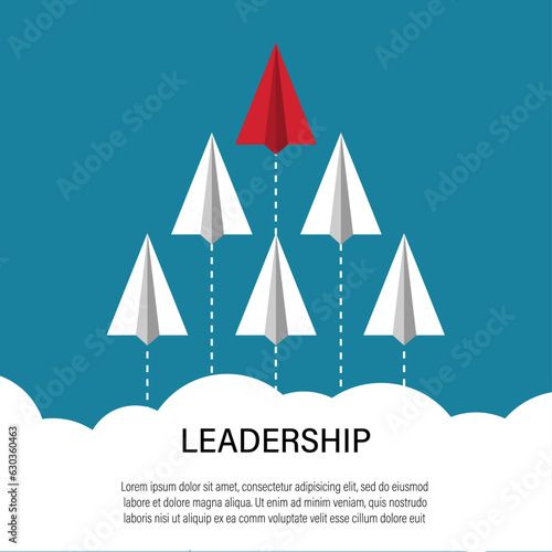 Business leadership concept with red paper plane. business strategy finance concept. vector illustration in flat design. isolated on blue background.