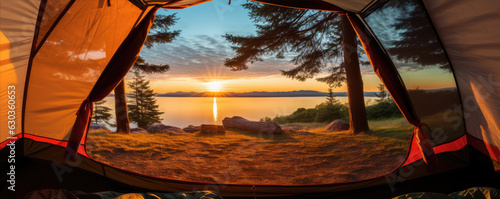 Beautiful view of sunset from inside tent.