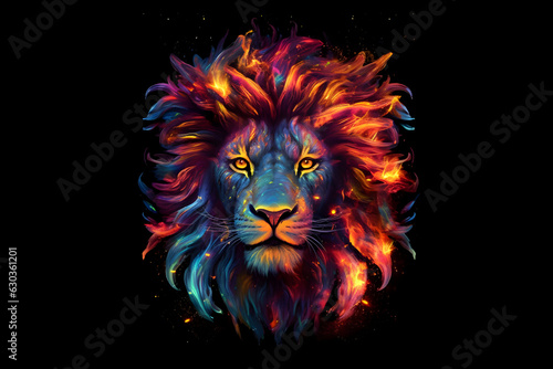 Lion s Fiery Brilliance  A Multicolored Mane of Flames generated by AI