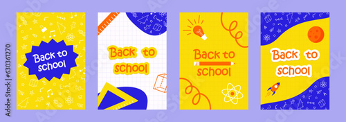 Set of banners on the school theme. Background design sketch outline education element template for school. Back to school cartoon style.
